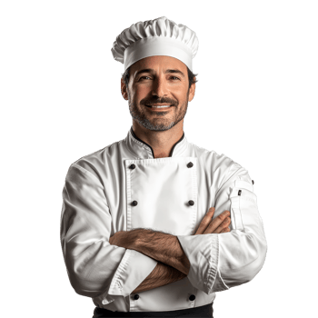 Executive chef in a transparent uniform, confidently posing with arms crossed on a clean transparent background, Executive chef on transparent background png