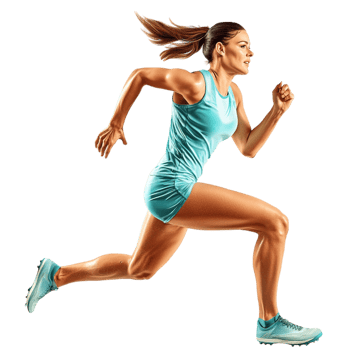 Athletic woman in a blue outfit running with speed and determination png