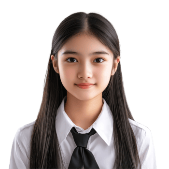 A Thai high school student wearing a uniform smiles for the camera in a bright setting, Asian teen Thai student girl with school uniform. isolated on transparent background transparent background. png