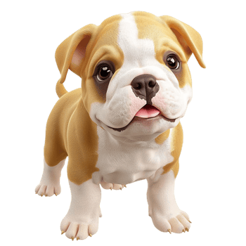 Adorable bulldog puppy with a playful expression and white fur png