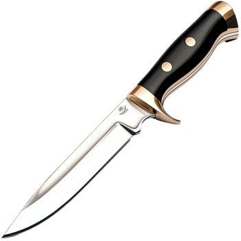 Sharp hunting knife with a polished blade and an wooden handle png
