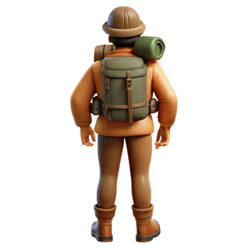 magnificent modern Hiker with Backpack Back View Transparent Background 4K png