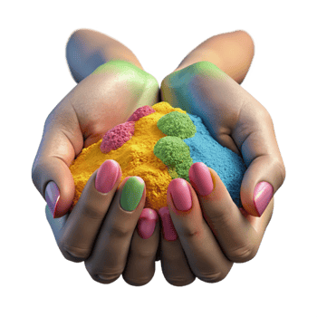 impressive contemporary Holi Festival Colors Powder in Hands Transparent Background 4K png