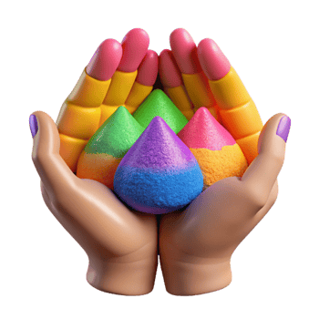 vibrant artistic Holi Festival Colors Powder in Hands Transparent Background original png
