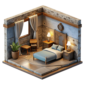elegant minimalist Hotel Room Interior Daytime View Isolated high quality png
