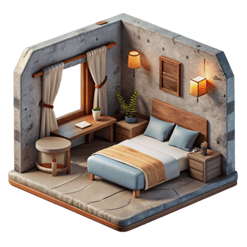 magnificent creative Hotel Room Interior Daytime View Isolated 4K png