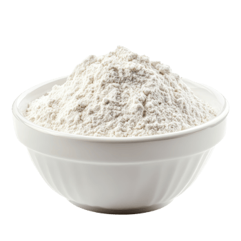 Flour piled high in a transparent bowl against a clean transparent background for culinary use and recipe preparations, flour in transparent bowl isolated on transparent background png