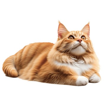 Fluffy orange tabby cat gazing upward with fur and eyes png
