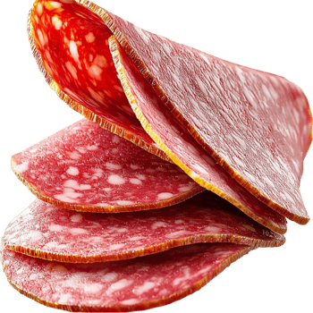 Slices of salami with a marbled texture and red color png