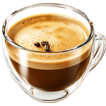 glass cup filled with creamy espresso coffee png