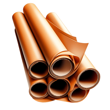 Rolled sheets of industrial copper material neatly stacked together png