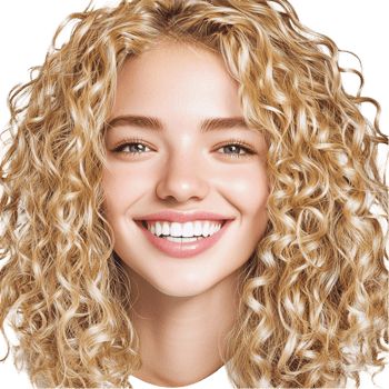 Cheerful young woman with curly blonde hair and a smile png