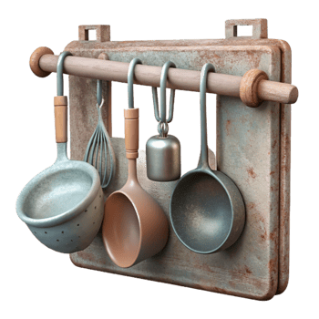 stunning abstract Kitchen Utensils Hanging on Rack Cutout 4K png