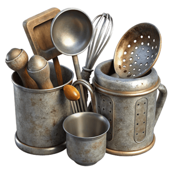 wonderful minimalist Kitchen Utensils Set Stainless Steel Isolated original png