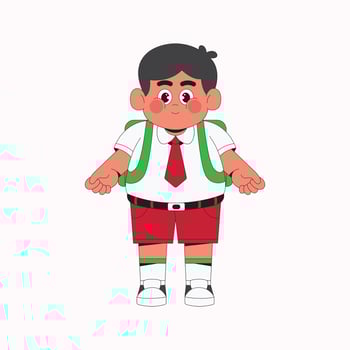 Boy student with green backpack cartoon character illustration vector
