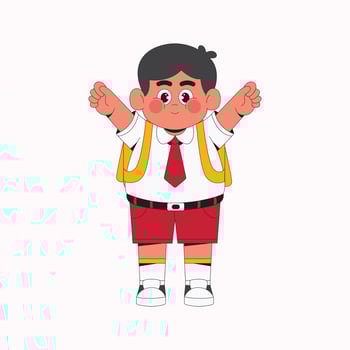 Boy student with yellow backpack cartoon character illustration vector