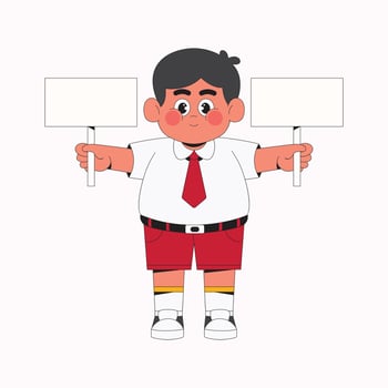 Cute boy student holding blank sign cartoon character illustration vector