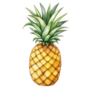Cute cartoon pineapple illustration in watercolor style on a clean transparent background for cheerful decor, cute cartoon pineapple on a transparent background png