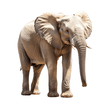 An adult elephant standing gracefully on a transparent background, showcasing its majestic features and characteristics, of elephant isolated on transparent background png