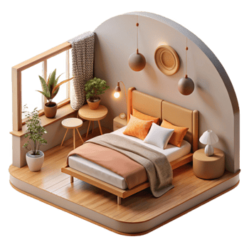 impressive modern Minimalist Bedroom Interior Scene Transparent detailed png