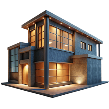dramatic rustic Modern Building Exterior Night View Transparent Background exclusive png