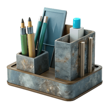 beautiful minimalist Modern Desk Organizer with Stationery Isolated on Transparent Background premium png