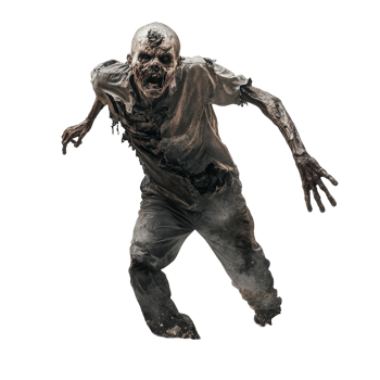 A terrifying zombie rising from the ground against a stark transparent background during a dark, eerie event, Zombie Rising from Ground on transparent background png