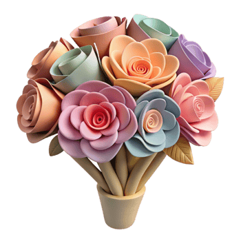 wonderful vintage Paper Flowers Bouquet Colorful Design Isolated on Transparent Background detailed png