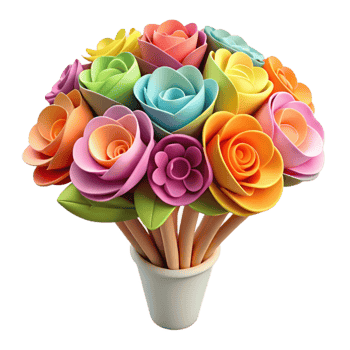 vibrant contemporary Paper Flowers Bouquet Colorful Design Isolated on Transparent Background detailed png