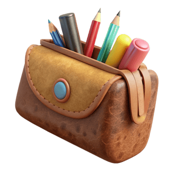 elegant vintage Pencil Case with Stationery Isolated on White Background genuine png