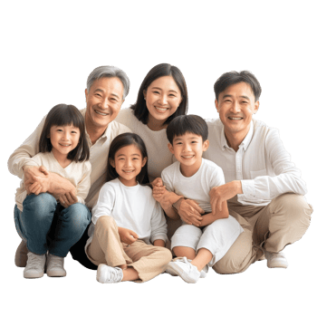 Joyful Asian family sharing happiness together in a bright studio setting with smiles, Joyful Asian Family Sharing Happiness Together in a Group Photo. isolated on transparent background format. png