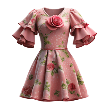 stunning modern Pink Floral Dress with Ruffle Sleeves Transparent Background exclusive png