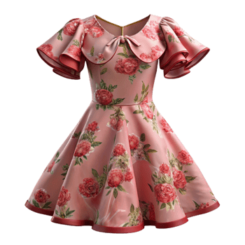 elegant vintage Pink Floral Dress with Ruffle Sleeves Transparent Background exclusive png