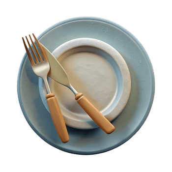 elegant creative Plate with Fork and Knife White Porcelain Isolated 4K png