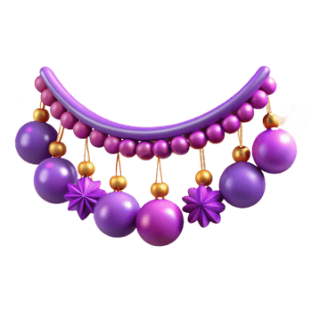 magnificent modern Purple Festive Garland Cutout with Beads and Ornaments Transparent Background high quality png