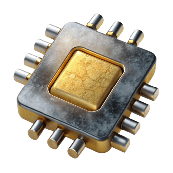 beautiful classic Quantum Computing Chip Microscopic View Gold Transparent Background professional png