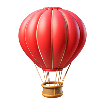 vibrant modern Red Hot Air Balloon with Basket Transparent Background exclusive png