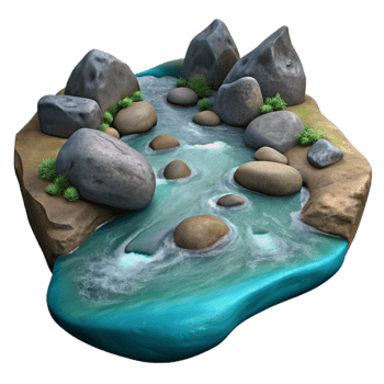 vibrant modern River Stream with Rocks and Water Transparent Background original png