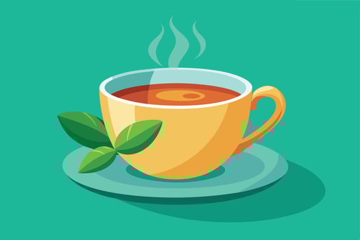 A Cartoon illustration of a steaming cup of hot tea. vector