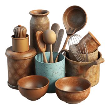 magnificent classic Rustic Kitchen Utensils Collection Isolated on Transparent Background professional png