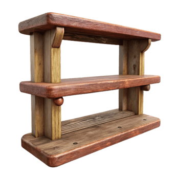 dramatic classic Rustic Wooden Shelf Front View Isolated detailed png