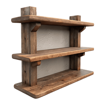 dramatic contemporary Rustic Wooden Shelf Front View Isolated high quality png