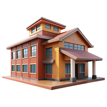 dramatic modern School Building with Modern Architecture Isolated with Side Angle high resolution png