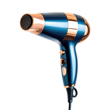 Stylish Copper Blue Hair Dryer on transparent background. png