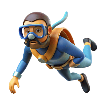 beautiful vintage Scuba Diver Underwater Side View Transparent Background premium png