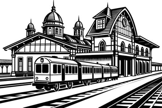 A Train at a Grand Station Illustration vector