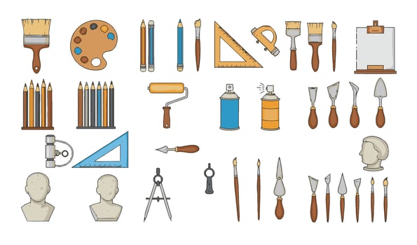 Creative Studio Tools Painting And Drawing Set Sketching And Painting Kit Colored Sketching Tools Art Design Elements vector