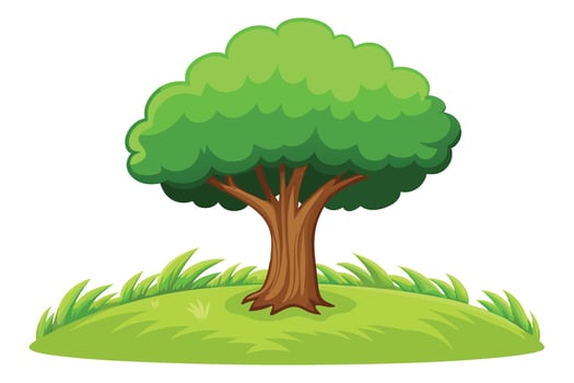 A illustration of a tree on a grassy hill. vector