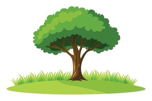 A Cartoon Illustration of a Lush Green Tree on a Grassy Hill vector