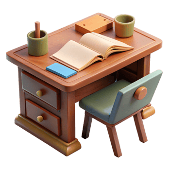 elegant artistic Student Desk with Open Book Transparent Background premium png